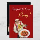 Invitation SPAGHETTI & PIZZA PARTY, RESTAURANT noir rouge (Devant / Derrière)