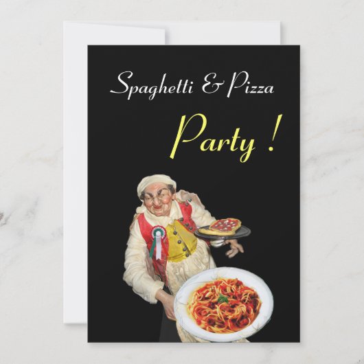 Invitation SPAGHETTI & PIZZA PARTY, RESTAURANT noir rouge (Devant)