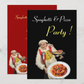 Invitation SPAGHETTI & PIZZA PARTY, RESTAURANT noir rouge (Devant / Derrière)