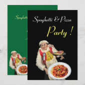 Invitation SPAGHETTI & PIZZA PARTY, RESTAURANT vert noir (Devant / Derrière)