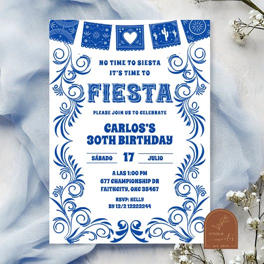Invitation Spanish Blue Talavera Birthday Fiesta