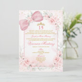 Invitation Spanish Blush Pink Bow Coquette Princess 15 Años (Debout devant)