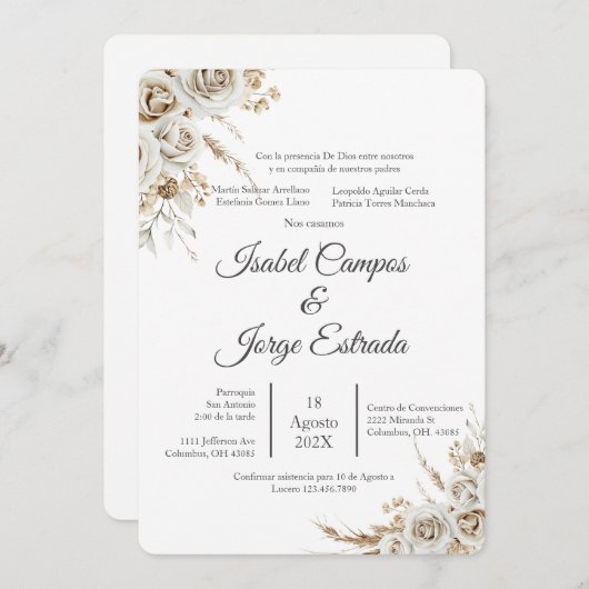 Invitation Spanish Boho Floral Wedding (Devant / Derrière)