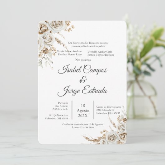 Invitation Spanish Boho Floral Wedding (Debout devant)
