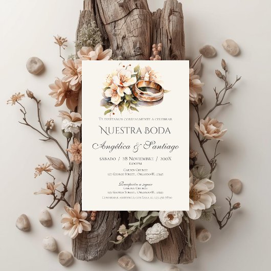 Invitation Spanish boho wedding with rings