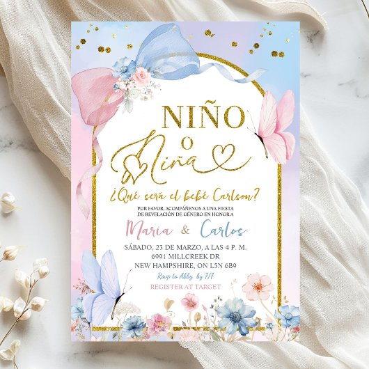 Invitation Spanish Coquette Blush Nino o Nina Gender Reveal