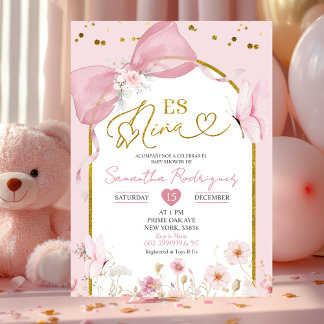 Invitation Spanish Coquette Blush Pink Butterfly Es Nina
