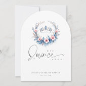Invitation Spanish Cute Blue Pink Floral Quinceañera Tiara (Devant)