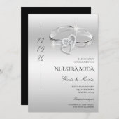Invitation Spanish Decorative Glitzy Silver Wedding Rings  (Devant / Derrière)