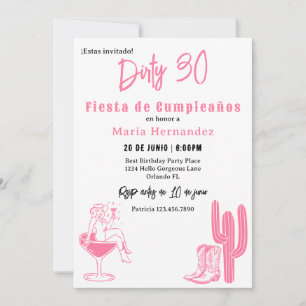 Invitation Spanish Dirty 30 Western Fiesta 30e anniversaire