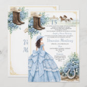 Invitation Spanish Dusty Blue Charro Princess Sweet 15 Años (Devant / Derrière)