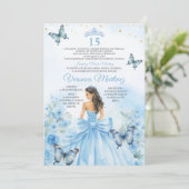 Invitation Spanish Dusty Blue Princess Butterfly Bow 15 Años (Debout devant)