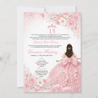 Invitation Spanish Dusty Pink Charra Princess Floral 15 Años