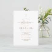Invitation Spanish Elegant Gold Cross Calligraphy Baptism (Debout devant)
