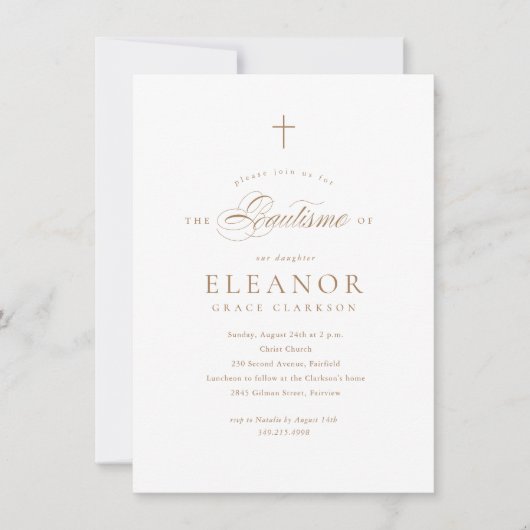 Invitation Spanish Elegant Gold Cross Calligraphy Baptism (Devant)