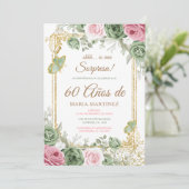 Invitation Spanish Floral Fiesta Sorpresa 60 Años Birthday (Debout devant)