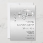 Invitation Spanish Glitzy Silver Wedding Rings Reception (Devant)