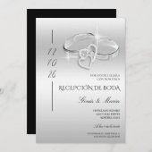 Invitation Spanish Glitzy Silver Wedding Rings Reception (Devant / Derrière)
