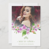 Invitation Spanish Green Princess Crown & Garland Mis XV Años (Devant)