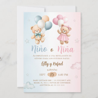 Invitation Spanish Nino o Nina Teddy Bear Gender Reveal