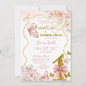 Invitation SPANISH Pink Butterfly Bautizo Y Primer Anito (Devant)