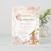 Invitation SPANISH Pink Butterfly Bautizo Y Primer Anito (Debout devant)
