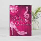 Invitation Spanish Pink Disco Ball & Sparkle Heels Sweet 16 (Debout devant)