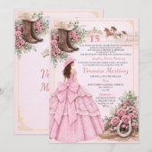 Invitation Spanish Pink Floral Charro Girl Country 15 Años (Devant / Derrière)