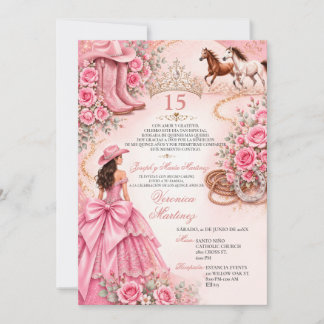 Invitation Spanish Pink Floral Charro Princess Sweet 15 Años