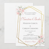 Invitation Spanish Pink Floral Wedding invitación boda españo (Devant / Derrière)