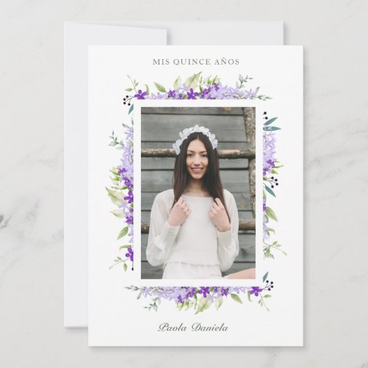 Invitation Spanish Quinceañera Photo Flower Branches (Devant)