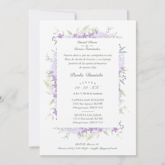 Invitation Spanish Quinceañera Photo Flower Branches (Dos)