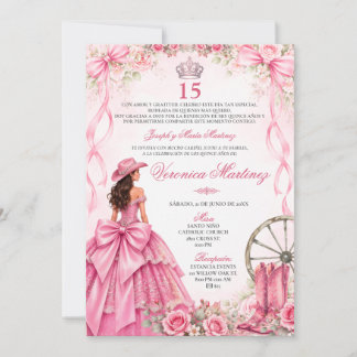 Invitation Spanish Quinceañera Pink Floral Princess 15 Años