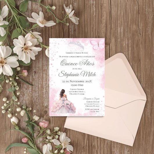 Invitation Spanish Quinceanera rose floral invite