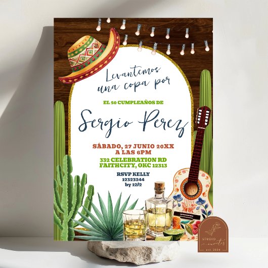 Invitation Spanish Raise a glass for Tequila Birthday