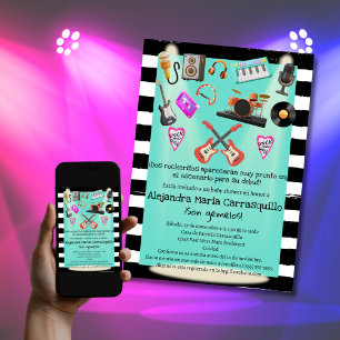 Invitation Spanish Rock n Roll Baby shower Turquoise Twins
