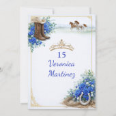 Invitation Spanish Royal Blue Floral Charra Princess 15 Años (Dos)