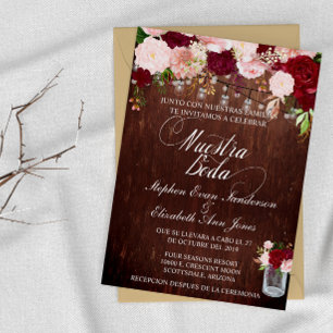 Invitation Spanish Rustic Wood Burgundy Blush Mason Jar