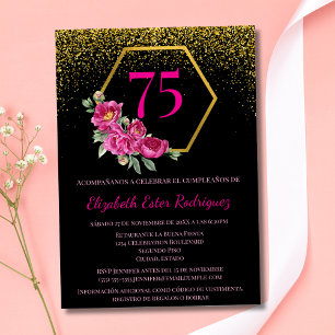 Invitation Spanish Stunning Black Gold & Pink 75e anniversair