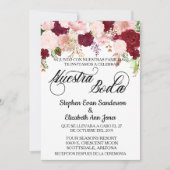 Invitation Spanish Wedding Rose Burgundy Pink Nuestra Boda (Devant)