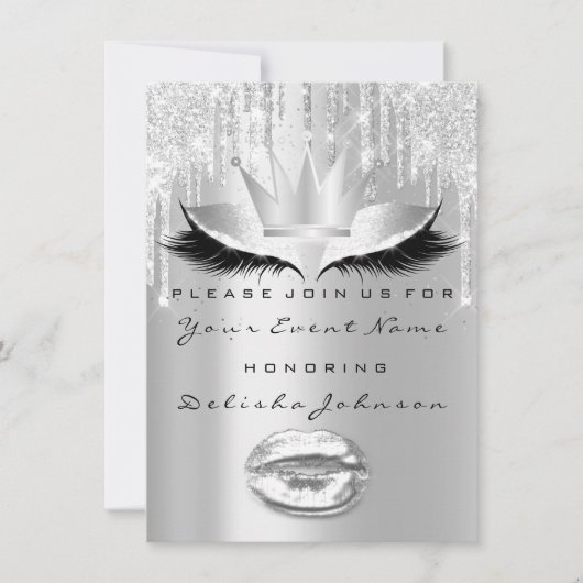 Invitation Spark Sweet 16th Drip Maquillage nuptiale gris de  (Devant)