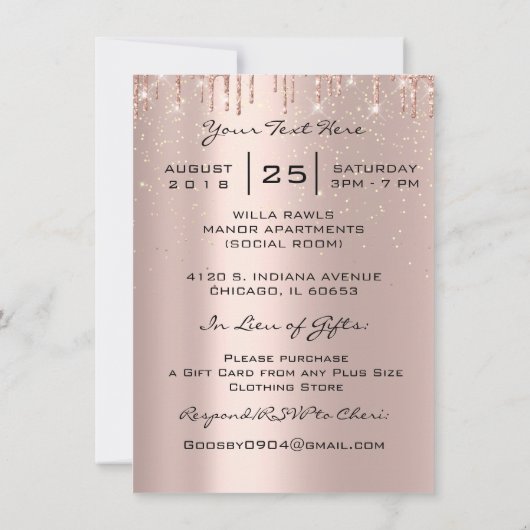 Invitation Spark Sweet 16th Drips Parties scintillant Lèvres  (Dos)