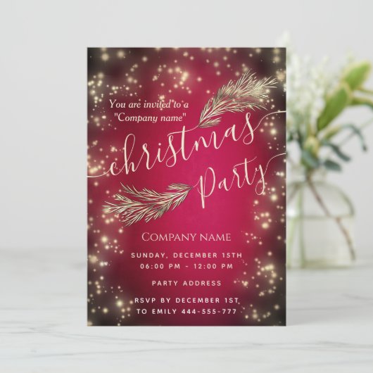 Invitation Sparke luxueuse branche de pin entreprise Noël (Debout devant)