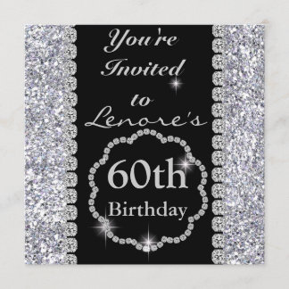 Invitation Sparkle 60e anniversaire de la fête Black & Silver