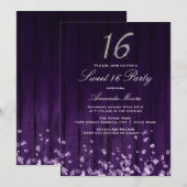 Invitation Sparkle Diamond Violet Argent Sweet 16 (Devant / Derrière)