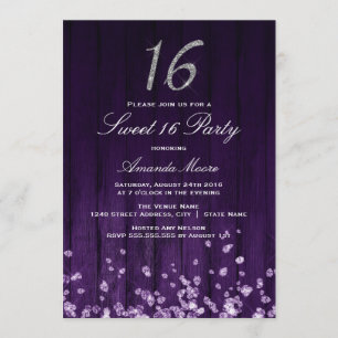 Invitation Sparkle Diamond Violet Argent Sweet 16