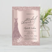 Invitation Sparkle Diamonds Rose Gold Dress Bridal Shower  (Debout devant)