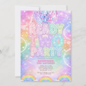 Invitation Sparkle Disco Ball Pastel Rainbow Second Birthday  (Devant)