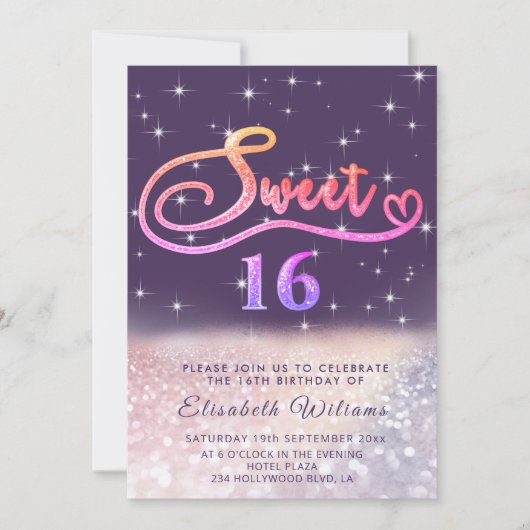 Invitation Sparkle Glam chic script de parties scintillant om (Devant)
