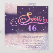 Invitation Sparkle Glam chic script de parties scintillant om (Devant / Derrière)